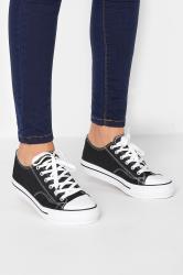 LTS Black Platform Canvas Trainers In Standard Fit | Long Tall Sally 1