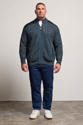 D555 Big & Tall Blue Marl Zip Through Knitted Jumper | BadRhino 3