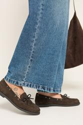 Brown Faux Suede Bow Boat Shoes In Wide E Fit | Yours Clothing 1