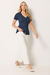 LTS Tall Women's Navy Blue Button T-Shirt | Long Tall Sally 1