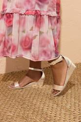 Gold Faux Leather Low Wedge Sandals In Extra Wide EEE Fit | Yours Clothing 1