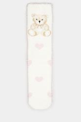 2 PACK White & Pink Teddy Bear Fluffy Bed Socks | Yours Clothing 7