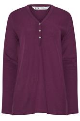 LTS Tall Burgundy Red Cotton Waffle Pyjama Top | Long Tall Sally 6