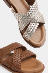 Brown Woven Cross Strap Footbed Sandals In Wide E Fit | Yours Clothing 6