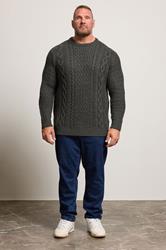 BadRhino Big & Tall Charcoal Grey Crew Neck Cable Knit Jumper | BadRhino 2