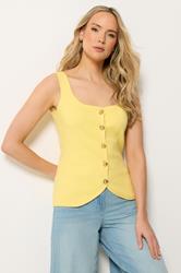 LTS Tall Women's Lemon Yellow Button Knitted Vest Top | Long Tall Sally 3
