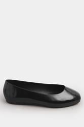 Black Faux Leather Square Toe Ballet Pumps In Extra Wide EEE Fit | Yours Clothing 2