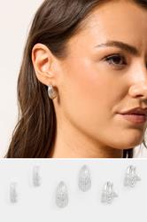 YOURSET 3 PACK Silver Textured Hoop Earrings | Yours Clothing 1