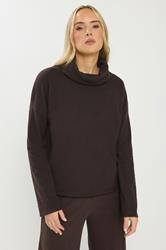 LTS Tall Women's Chocolate Brown Roll Neck Brushed Ribbed Top | Long Tall Sally 1