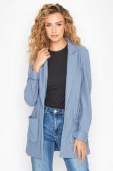 LTS Tall Women's Blue Ribbed Blazer Jacket | Long Tall Sally 1