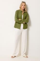 LTS Tall Women's Olive Green Relaxed Linen Long Sleeve Shirt | Long Tall Sally 2