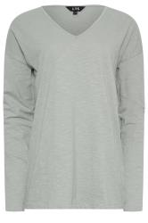 LTS Tall Light Grey V-Neck Long Sleeve Cotton T-Shirt | Long Tall Sally 6