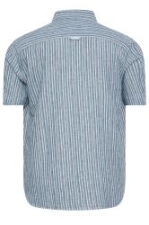 D555 Big & Tall Navy Blue Linen Vertical Stripe Short Sleeve Shirt | BadRhino 4