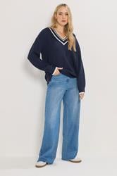 LTS Tall Navy Blue Contrast V-Neck Jumper | Long Tall Sally 3