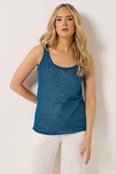 LTS PREMIUM Tall Women's Teal Blue Linen Knitted Vest Top | Long Tall Sally 3