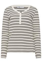 LTS Tall White & Brown Stripe Cotton Ribbed Henley Top