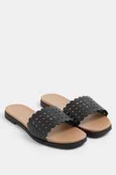 Black Faux Leather Cut Out Mule Sandals In Wide E Fit | Yours Clothing 3