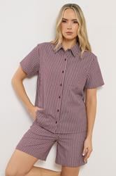 LTS Tall Women's Set Burgundy Red Stripe Cotton Shirt & Shorts | Long Tall Sally 3