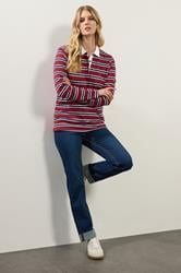 LTS Tall Red & Navy Blue Striped Jersey Polo Top | Long Tall Sally 2