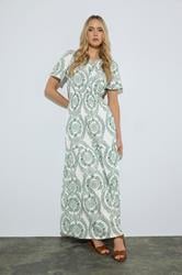 LTS Tall Women's Green & White Leaf Print Linen Maxi Dress | Long Tall Sally 3