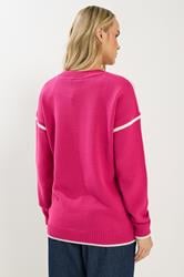 LTS Tall Hot Pink Piped Crew Neck Jumper | Long Tall Sally 3