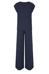 LTS Tall Women's Set Navy Blue Textured Top & Wide Leg Trousers | Long Tall Sally 6