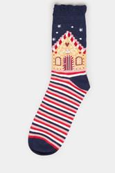 4 PACK Blue & Red Gingerbread Christmas Socks | Yours Clothing 5