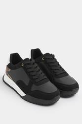 Black Leopard Print Panelled Runner Trainers In Extra Wide EEE Fit | Yours Clothing 1