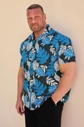 BadRhino Big & Tall Navy Blue Leaf Print Shirt | BadRhino 1