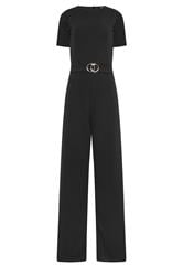 LTS Tall Black Belted Scuba Wide Leg Jumpsuit