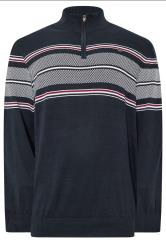 KAM Big & Tall Navy Blue Quarter Zip Stripe Knit Jumper | BadRhino 3