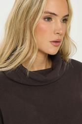 LTS Tall Women's Chocolate Brown Roll Neck Brushed Ribbed Top | Long Tall Sally 4