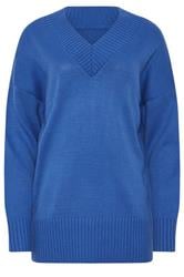 LTS Tall Cobalt Blue Knitted V-Neck Jumper | Long Tall Sally 1