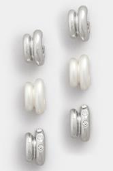 3 PACK Silver Tone Diamante Mini Hoop Earrings Set | Yours Clothing 1