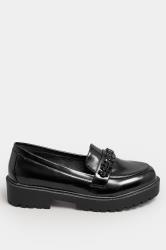 Black Diamante Chunky Loafers In Extra Wide EEE Fit | Yours Clothing 3