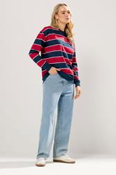 LTS Tall Navy Blue & Red Stripe Crew Neck Sweatshirt | Long Tall Sally 2