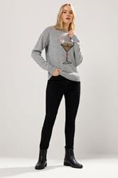 LTS Tall Grey 'Martini Club' Knitted Slogan Jumper | Long Tall Sally 2