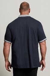 BadRhino Big & Tall Navy Blue Jacquard Checked Collar Polo Shirt | BadRhino 3
