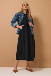 LTS Tall Black Jersey & Woven Mix Fabric Midi Dress | Long Tall Sally 3