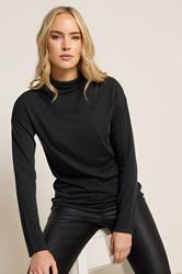 LTS Tall Black Knit Funnel Neck Top | Long Tall Sally 1