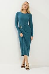 LTS Tall Teal Green Jersey Drape Long Sleeve Buckle Dress | Long Tall Sally 1