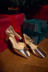 Gold Faux Leather Block Heel Court Shoes In Extra Wide EEE Fit | Yours Clothing 1