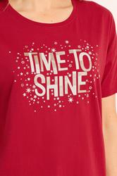 LTS Tall Red 'Time To Shine' Slogan Wide Leg Pyjama Set | Long Tall Sally 4
