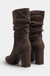 Chocolate Brown Faux Suede Ruched Block Heel Boots In Standard Fit | Yours Clothing 3