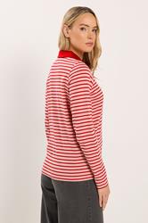 LTS Tall Women's Red and Pink Stripe Polo T-Shirt | Long Tall Sally 3