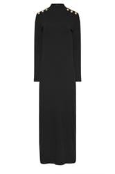 LTS Tall Black Ribbed Shoulder Button Maxi Dress | Long Tall Sally 5