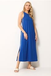 LTS Tall Women's Blue Swirl Trim Cotton Sleeveless Midi Dress | Long tall Sally 1