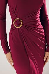 LTS Tall Wine Red Jersey Drape Long Sleeve Buckle Dress | Long Tall Sally 4