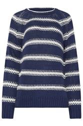 LTS Tall Navy Blue & White Stripe Knit Jumper