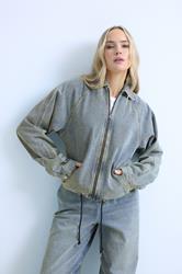 LTS Tall Women's Blue Washed Denim Bomber Jacket | Long Tall Sally 1